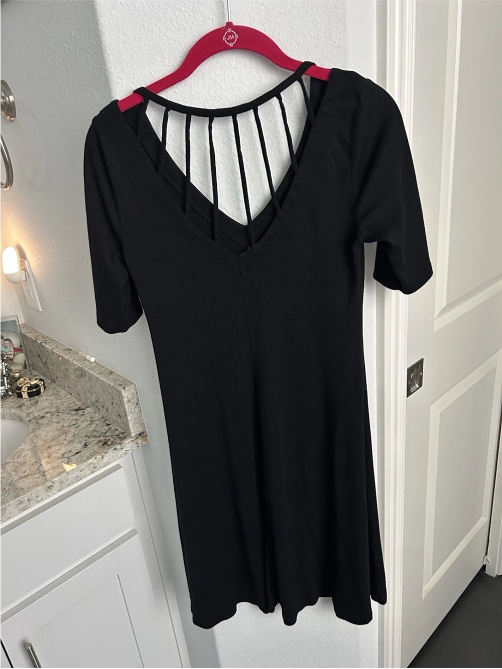 Women’s Black V-Neck Mini Dress with Strappy Back